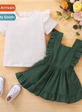 Girls spring  autumn  2021 new n solid color fly sleeve top