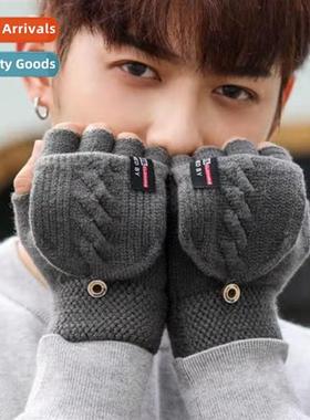 Gloves mens winter warm cold driving cycling open-finger fli