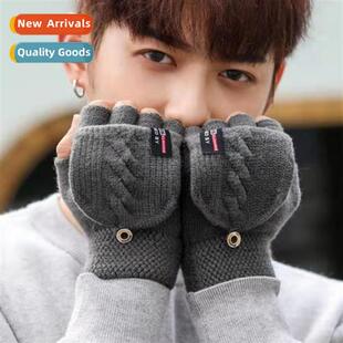 Gloves mens winter warm cold driving cycling open-finger fli