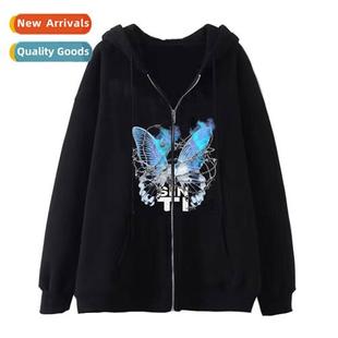 Butterfly Gothic Zipper Sweatshirt Winter 2023Y2K Fall Dark