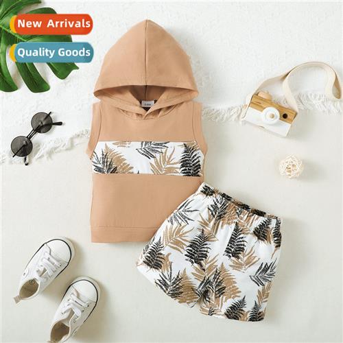 Boys spring  fall  2023 new n sleeveless hooded top + printe