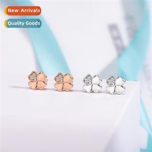 n rose gold four-leaf clover earrings female persalized stud