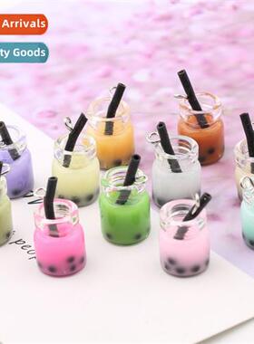 diy resin milk tea cup juice drink bottle keychain pendant D