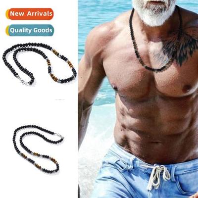 2021 Volcanic Ste Black Frosted Ethnic Necklace Men Bracelet