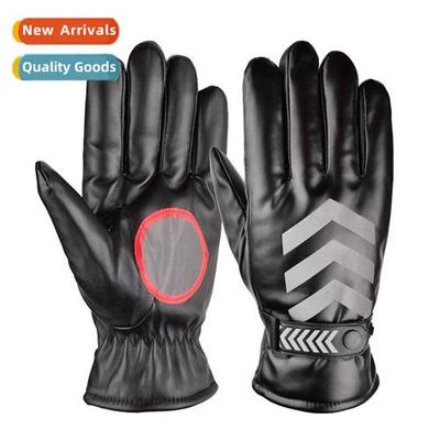 Mens reflective stripes PU lear riding gloves warm thickened