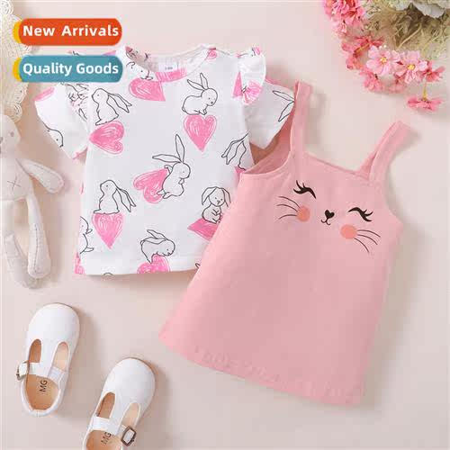 Girls spring  autumn  2023 new n rabb print short-sleeved to