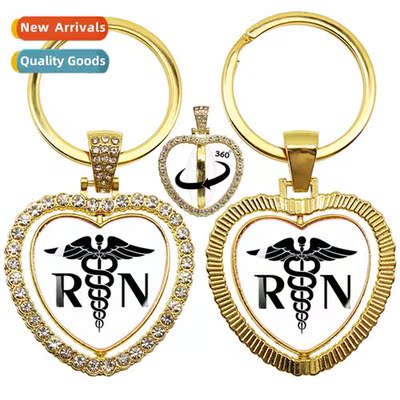 Botanical Floral Glass Spinning Heart Gold Pendant Nurse Col