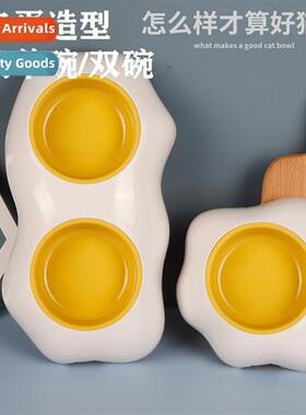 Creative ruffled egg shape pet double bowl cat water bowl fo