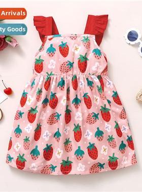 Girls childrens spring  fall  2022 new n sleeveless strawber