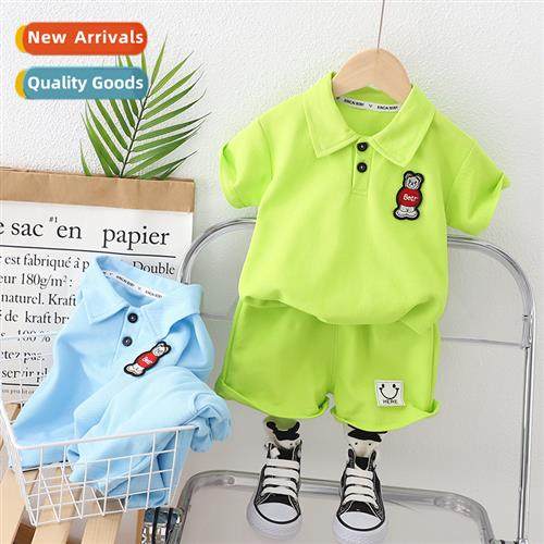 Boys summer su su 2023 new baby solid color polo shirt short