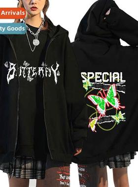 Fashi Autumn Womens Zipper Hoodie Butterfly Pullover Hoodie