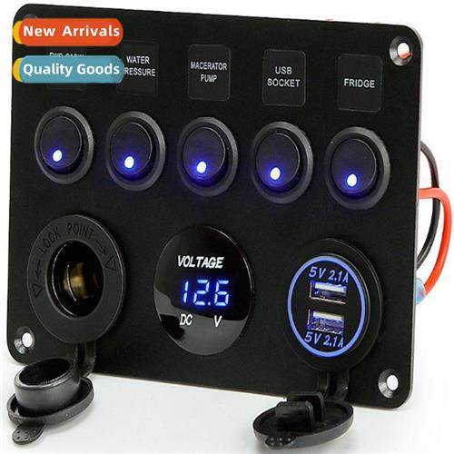 RV car 5-posi s panel 12V power outlet 4.2A charger voltmete