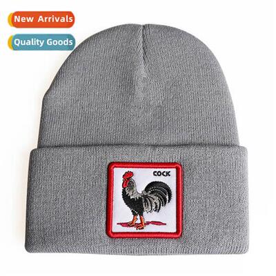 2021 popular animal rooster embroidery knted cap embroidered