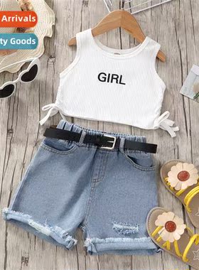 Girls spring  fall 2022 new n sleeveless letter print top +