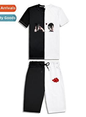 Anime Naruto Uchiha Weasel Printed Patchwork Short Sleeve Sh