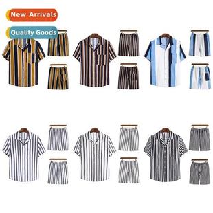 mens casual young summer stri new sleeved 2022 short