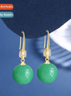 12MM natural Dgling jade earrings female temperament chalced