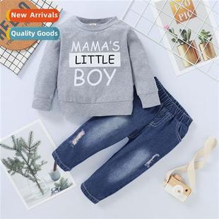 print 2021 sleeved fall new top Boys letter spring