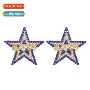 The new fashi pentagram pearl earrings inlaid diamd oil drop