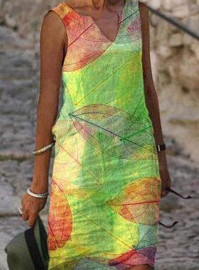 2023 Spring  Summer New Fashi Printed Sleeveless Midi Dresse