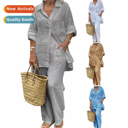 2023 Spring  Summer New Womens Lapel Lg Sleeve Cardigan Top