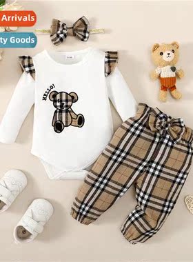 Girls spring  fall  2023 new n bear print lg-sleeved top + p