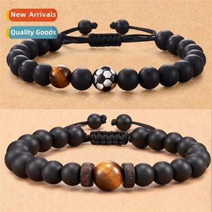 Obsidian Frosted Compilati Bracelet Mens Soccer Fashi Tiger