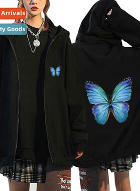 Fashi Autumn Womens Zipper Hoodie Butterfly Pullover Hoodie