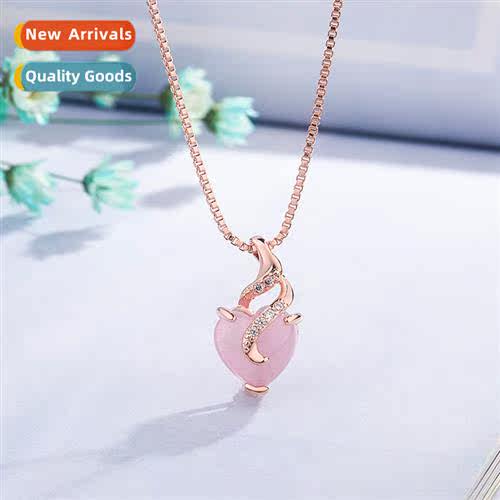 n rose gold hibiscus ste heart pendant female pink crystal w