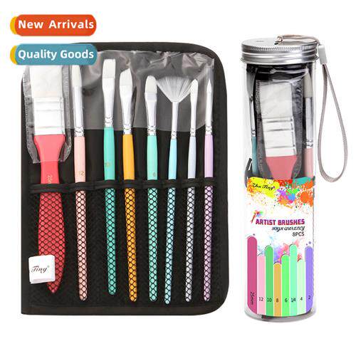 9 Pieces Nyl Hair Oil Brush Set Color Wooden Rod 8 Watercolo