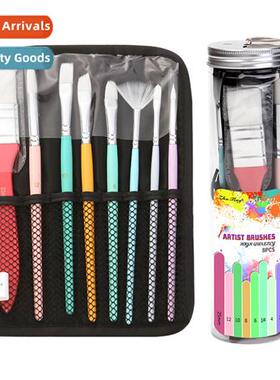 9 Pieces Nyl Hair Oil Brush Set Color Wooden Rod 8 Watercolo