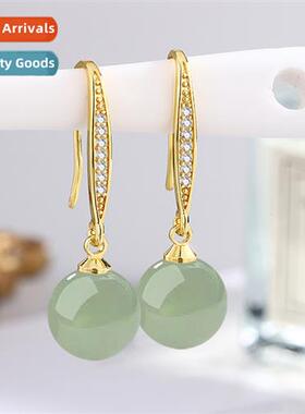 New high imati Hetian jade earrings female zirc green lapis