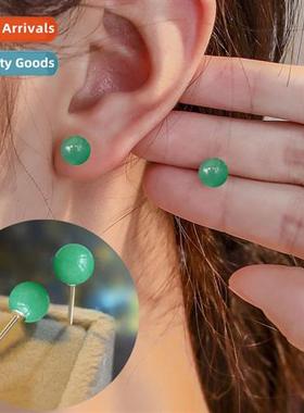 S925 sterling silver 8MM natural green Dgling jade earrings