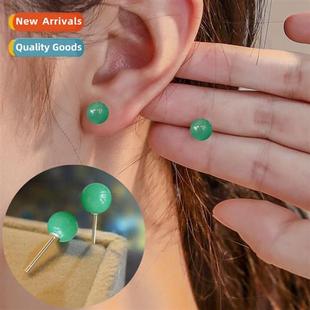 8MM natural green S925 jade silver Dgling earrings sterling