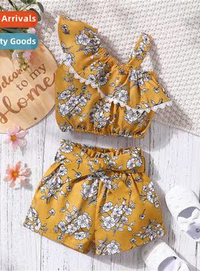 Girls Spring  Autumn 2022 New n Flower Printed One-Shoulder