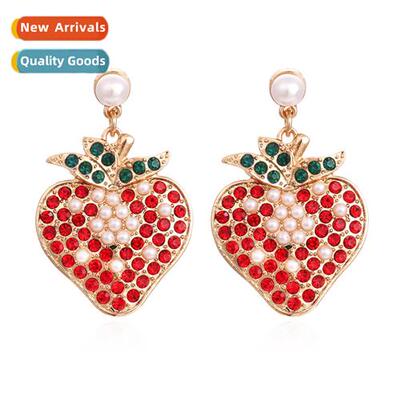 ins retro creative strawberry earrings exaggerated rustic al