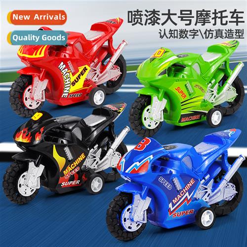 Children pose toy motorcycle boomerang large painted motorcy