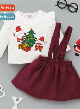 Girls Spring  Autumn 2021 New n Santa Claus Printed Lg Sleev