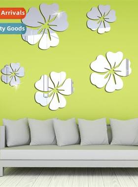 Hibiscus flower petals mirror wall stickers acrylic three-di