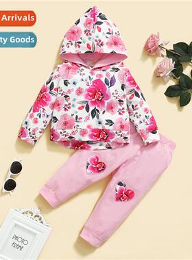 Girls Spring  Autumn 2021 new n lg-sleeved rose print hooded