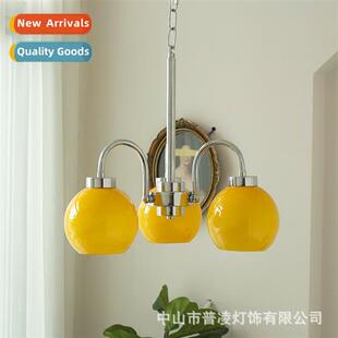 French simple antique chrome chelier orange glass B&B bedroo