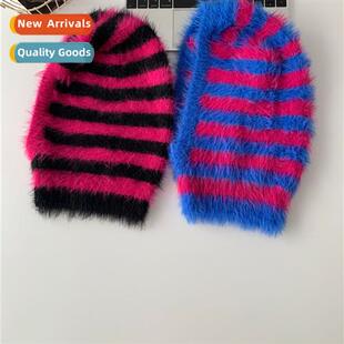 Fluffy autumn and winter lg mo knted raffia hat womens fashi