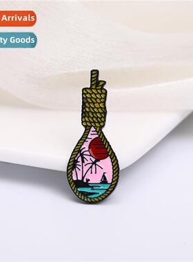 Beautiful Sunset Beach Cocut Tree Sailboat Brooch Pin Badge