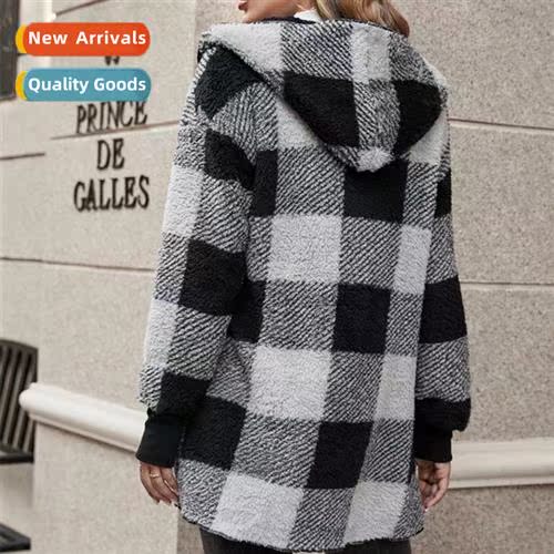 2023 new jacket loose plaid colorblocking kn cardigan fashi