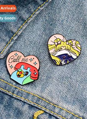 Creative carto cute heart-shaped girl brooch landline phe CA