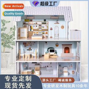 three wooden story villa simul Scinavian dollhouse childrens