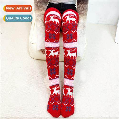New Christmas socks elk jacquard lg knted lg knee-length sta