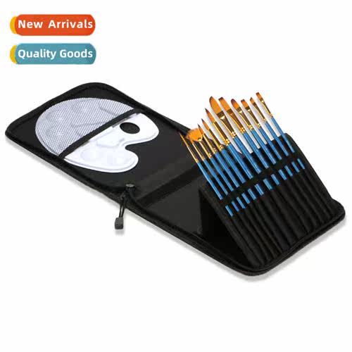 12 nyl  fishtail fan-shaped watercolor brushes cloth bag exq