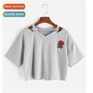 embroidery sexy rose short shirt style