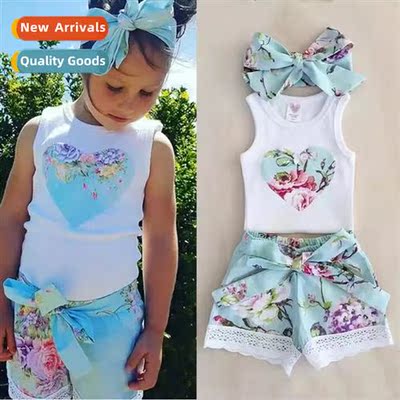 22ins Baby/Toddler Printed Vest  Floral Shorts Plus Headb 3-